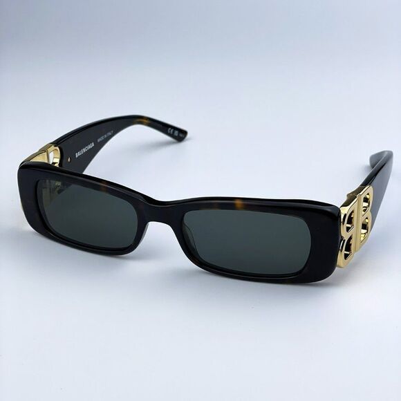 NEW Balenciaga BB0096S 002 Havana Gold Logo Green Square Unisex Sunglasses - Picture 7 of 13